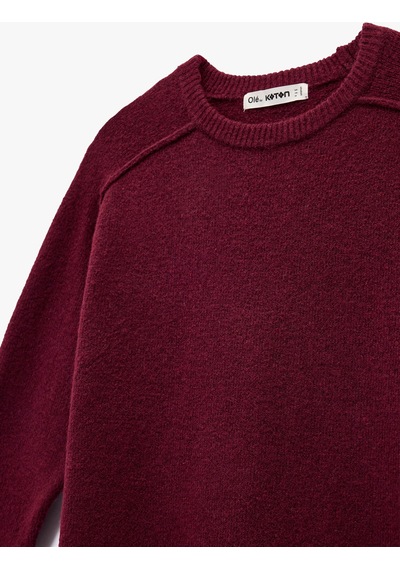 Koton Uzun Kollu Bisiklet Yaka Dikiş Detaylı Basic Triko Kazak Bordo 6wal90129ht Bordo