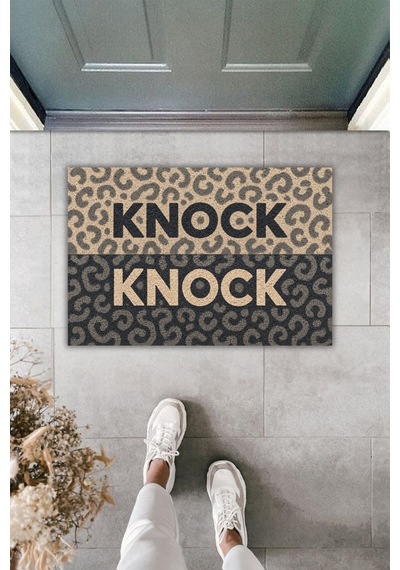 Rugmood Knock Çift Renk Leopar Desenli Modern Kapı Önü Paspası Kaymaz Taban Dijital Baskılı Paspas 70x45 Cm Çok Renkli