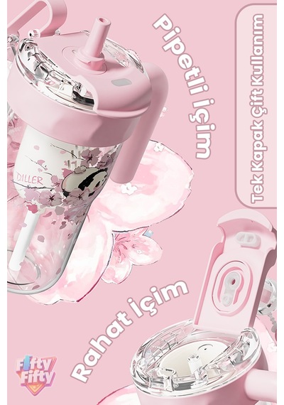 Dıller 860 Ml Pipetli & Rahat İçim Çift Kullanım Tritan Su Matarası Suluk -ffd860ml3renk Pembe