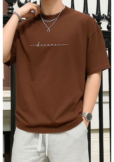 Dream Baskılı Unisex Tshırt 3q1 Kahverengi