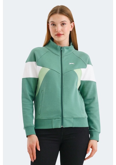 Slazenger Vıctory 2 Li Set Kadın Fermuarlı Dik Yaka Cepli Yeşil - Siyah Sweatshırt