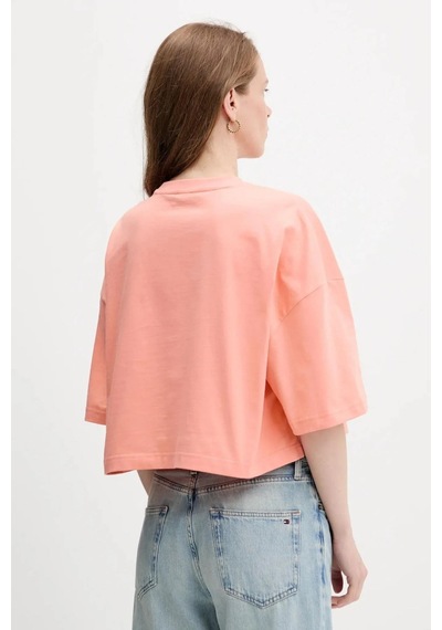 Cropped Boxy Chain Stitch Logo Turuncu Kadın T-shirt-8680 Turuncu
