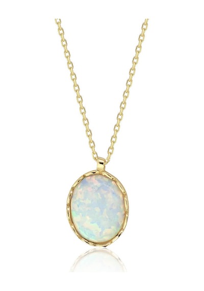 Opal Taşlı Oval Altın Kolye