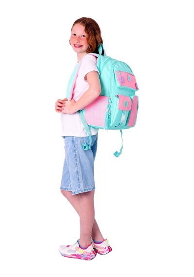 Kaukko Travel Beş Bölmeli Rozetli Kız Çocuk Okul Ve Günlük Sırt Çantası - Turkuaz Pembe - K1826 Turkuaz - Pembe