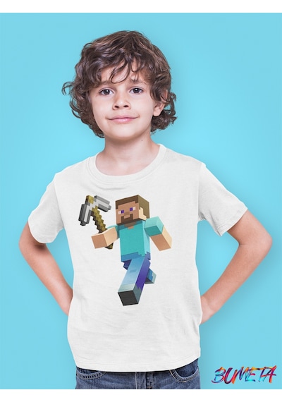 Bumeta Minecraft Steve Karakter Oyun Game Çocuk Tişört T-shirt 001