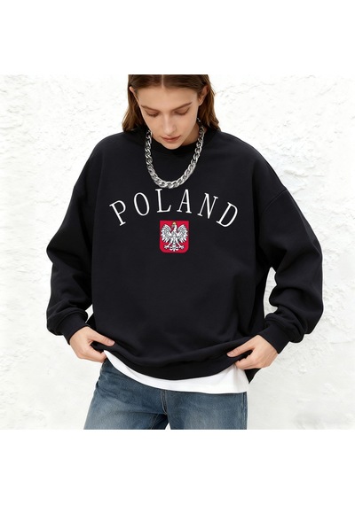 Startmore Startmorepolonya Mektup Baskılı Kadın Sweatshirtleri Kışlık Koşu Kapüşonlu Üstleri Günlük Bol Kesim Yu Siyah