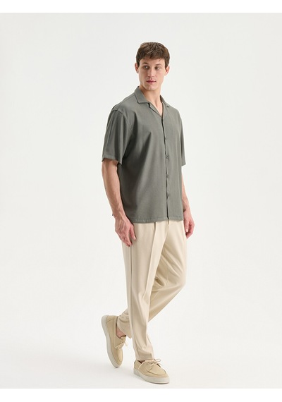 Lcw Vision Haki Regular Fit Kısa Kollu Erkek Dokulu Gömlek