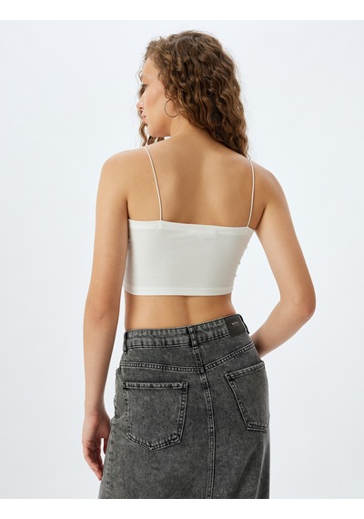 Koton Fitilli İp Askılı Slim Fit Crop Kadın Atlet Ekru 5sal30046ık Ekru