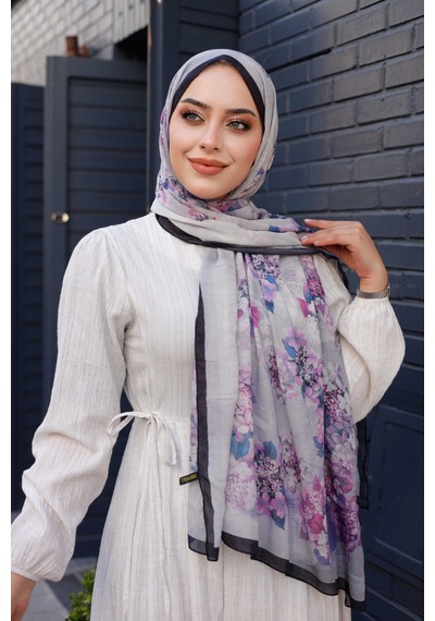 Mimiyum Ross Kraşli Şal Flowers Desen Siyah