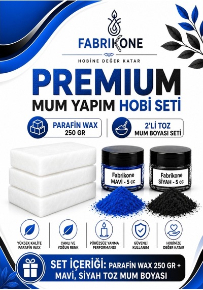 Premium Mum Yapım Hobi Seti - Parafin Wax 250 Gr - 2'li Toz Mum Boyası Seti - Mavi, Siyah Bkfabpw2502ms Karışık