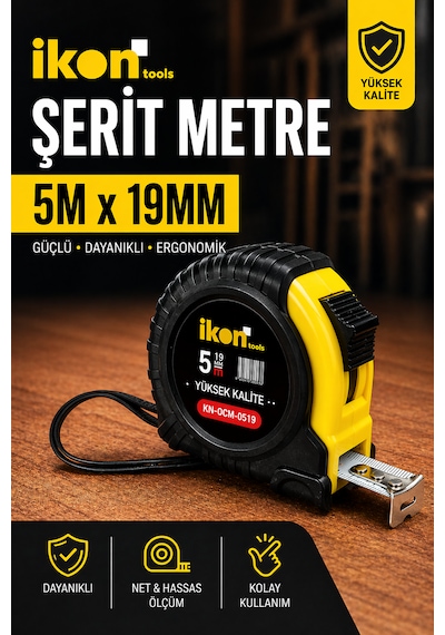 Şerit Metre 5m X 19mm Profesyonel Ölçü Metresi Dayanıklı Gövde Kilitli Mekanizma Hassas Ölçüm 5 M