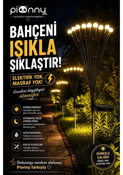 Pionny Bahçe Lambası Güneş Enerjili Solar Şarjlı 6 Toplu Çok Renkli