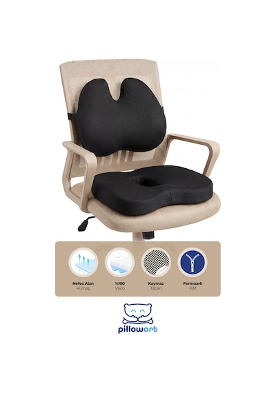 Ergonomik Kelebek Model Bel Destek Ve Visco Oturma Minderi Siyah