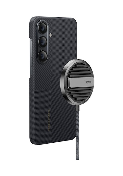 Galaxy S25 Kılıf M-safe Şarj Uyumlu Karbon Fiber Benks Montage Armorair Kevlar Kapak Siyah