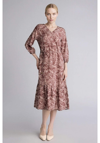 DeFacto Regular Fit V Yaka Çiçek Desenli Yarım Kollu Midi Elbise F0985AX25SMOG327