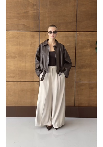 Prifaldi Oversize Bomber Deri Ceket Kahverengı