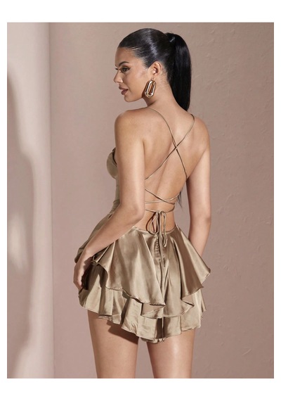 Fashion Cocktail Düşük Bel Kabarık Kat Etekli Sırt Korseli Kokteyl Kadın Saten Gece Kokteyl Şort Tulum Bej Fashion Cocktail Düşük Bel Kabarık Kat Etekli Sırt Korseli Kokteyl Kadın Saten Gece Kokteyl Şort Tulum Bej