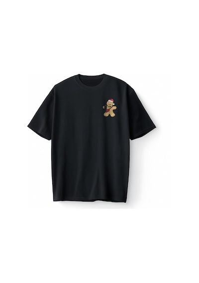 Bumeta Kurabiye Gingerbread Noel Yılbaşı Oversize Unisex Tişört T-shirt Siyah