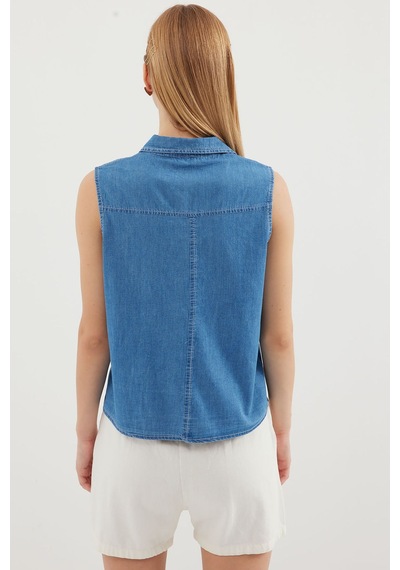 Hiccup Bdart Kolsuz Pamuklu Kot Gömlek Orta Mavi Denim