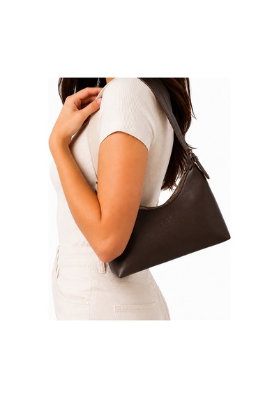 Levano Leather Kadın Suni Deri Omuz Çantası Fermuarlı Günlük Hobo Çanta Şık Minimal Tasarım Kahverengi
