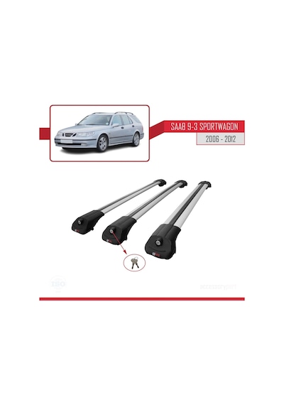 Saab 9-3 Sportwagon 2006-2012 Arası İle Uyumlu Ace-1 Ara Atkı Tavan Barı Gri 3 Adet Bar