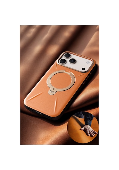 Torras Apple iPhone Uyumlu 17 Pro O Stand Spin Vegskin Serisi Magsafe Kılıf Turuncu