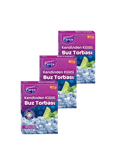 Kendinden Kilitli Buz Torbası 196 Buz Küpü Üçlü Set