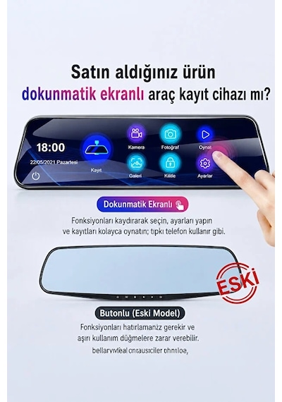 2k Ekran Tam Dokunmatik 9.66 Dikiz Ayna Araç Içi Kamera 1080p Arka