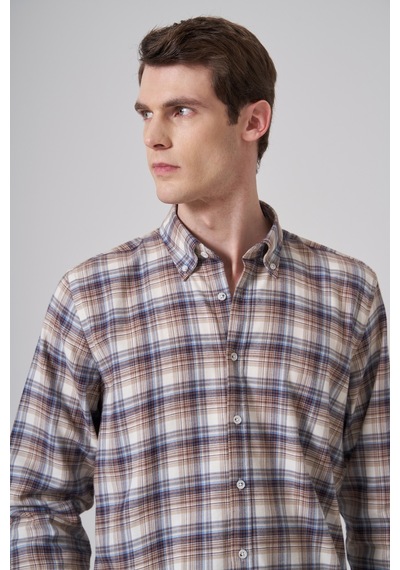 Morven Erkek Kahve Pamuk Trend Ekoseli Regular Fit Düğmeli Yaka Gömlek 26ms004015400 Kahve