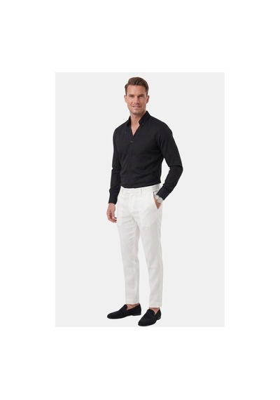 Deepsea Siyah Slim Fit Kolay Ütülenebilir Açık Dik Yaka Likralı Erkek Gömlek 2602615