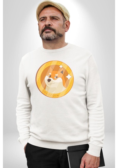 Doge Coin Unisex Beyaz Baskılı Sweatshirt Beyaz