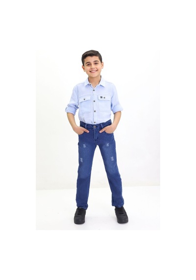 Gzt Tekstil Erkek Çocuk Yıpratmalı Kot Pantolon Mavi