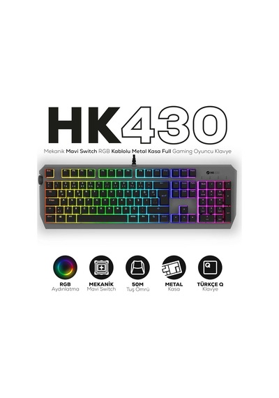 Hk430 Mekanik Switch Rgb Kablolu Metal Kasa Full Gaming Klavye Mavi Switch