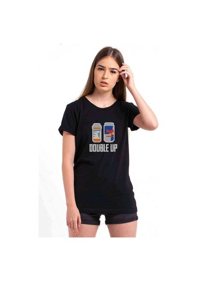 Pubg Double Up Sıyah Baskılı Siyah Kadın Tshirt