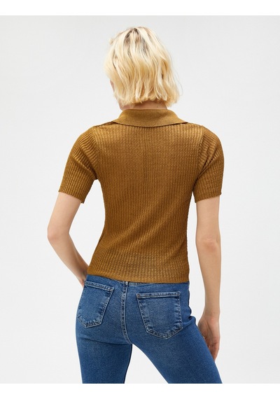 Koton Polo Yaka Triko Kazak Kısa Kollu Zeytin Yeşili 3sak90010ht 3SAK90010HT834 Yeşil