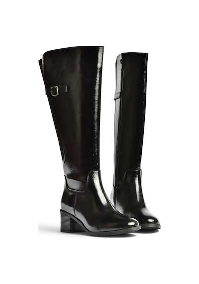 Fox Shoes Z608194460 Siyah Rustik Kalın Topuklu Kadın Çizme