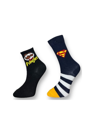 Me-vo 2'li Unısex Pringles Ve Superman Tasarımlı Esnek Nem Alabilen Pamuklu Spor Soket Çoraplar Çok Renkli Me-vo 2'li Unısex Pringles Ve Superman Tasarımlı Esnek Nem Alabilen Pamuklu Spor Soket Çoraplar Çok Renkli