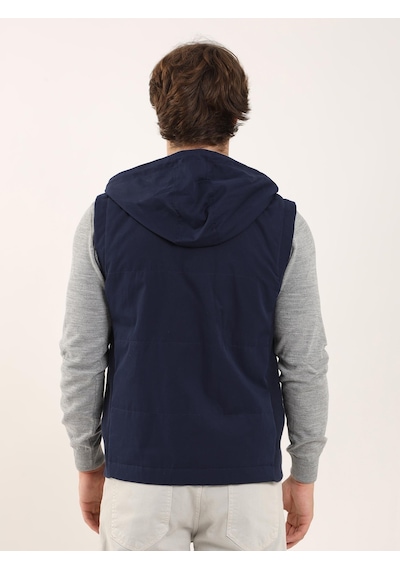 Dufy Lacivert Erkek Slim Fit Kapüşonlu Yelek Mont - 97125 Lacivert