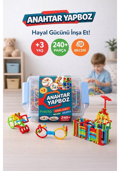 Anahtar Yapboz 240 Parça Renkli Birleştirmeli Yapı-şekil Oyuncağı Puzzle Eğitici Blok Seti Saklama Kaplı