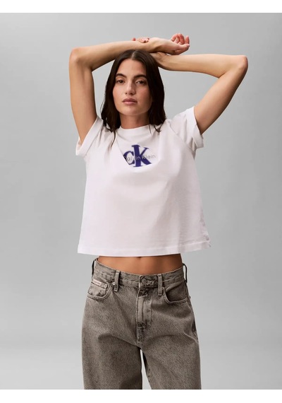 Calvin Klein Ss Boxy Seasonal Mon, Yaf, Xs Beyaz Kadın T-shirt