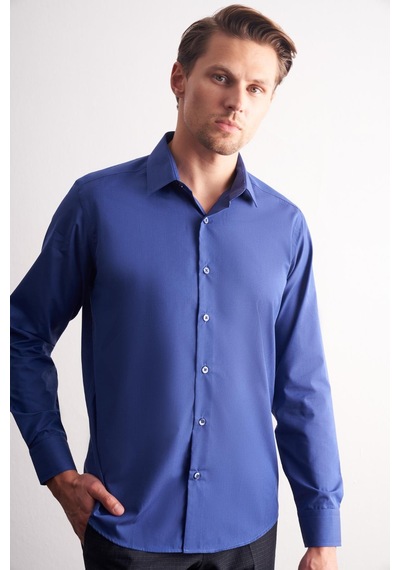 İmza Açık Lacivert Sert Yaka Filafil Desen Uzun Kol Slim Fit Pamuklu Gömlek 1004255181 Açık Lacivert