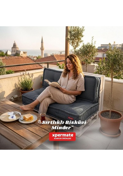 2'li Yer Minderi 60x120x14 Cm Palet Minderi, Bahçe Minderi, Oturma Minderi, Balkon Takımı Minderi Antrasit Diğer