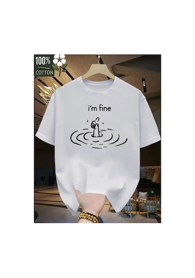 Medinenur I'm Fıne Baskılı Basic T-shirt Beyaz