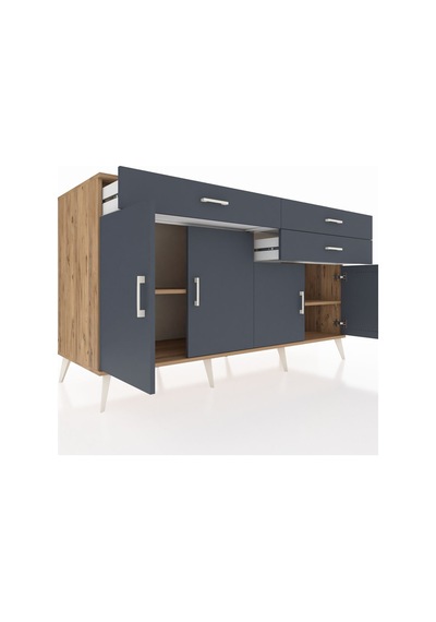 Kronos Konsol 2 Raflı 3 Çekmeceli 4 Kapaklı 176x59x99 Çam-antrasi Çam-antrasit
