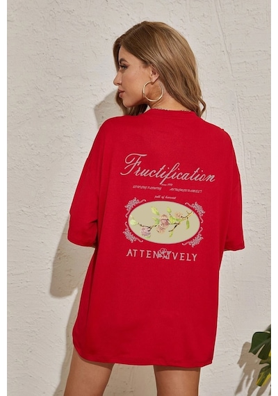 Uyguntarz Unisex Fructification Baskılı T-shirt Kırmızı
