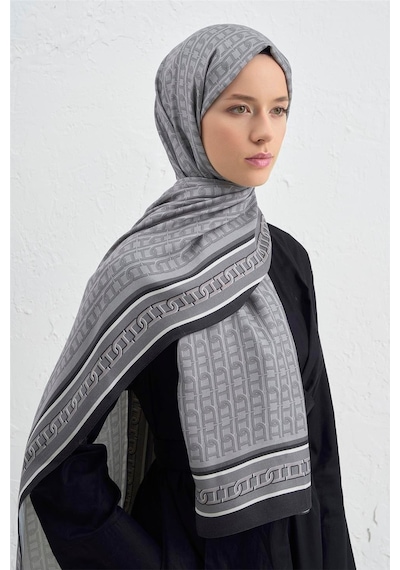 Armine İpek Tensel Monogram Şal 1 Siyah-Gri