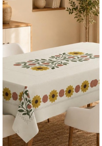 Vivanni Home Yıkanabilir Dikdörtgen Masa Örtüsü Günlük Kullanıma Uygun Pratik Ve Uzun Ömürlü Papatya Gül