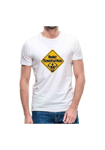 Under Construction Baskılı Beyaz Erkek Tshirt