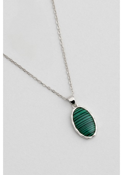 So Chic Green Malahit 18 Ayar Sarı Altın Kaplama 43 Cm Gümüş Minimal Kolye