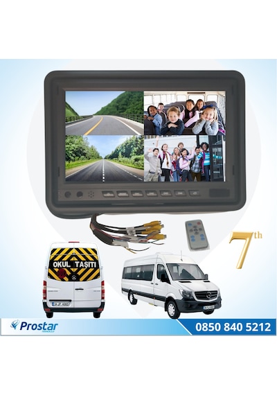 Okul ve Servis taşıtları için Dörde bölünebilen 7" Ekranlı Full